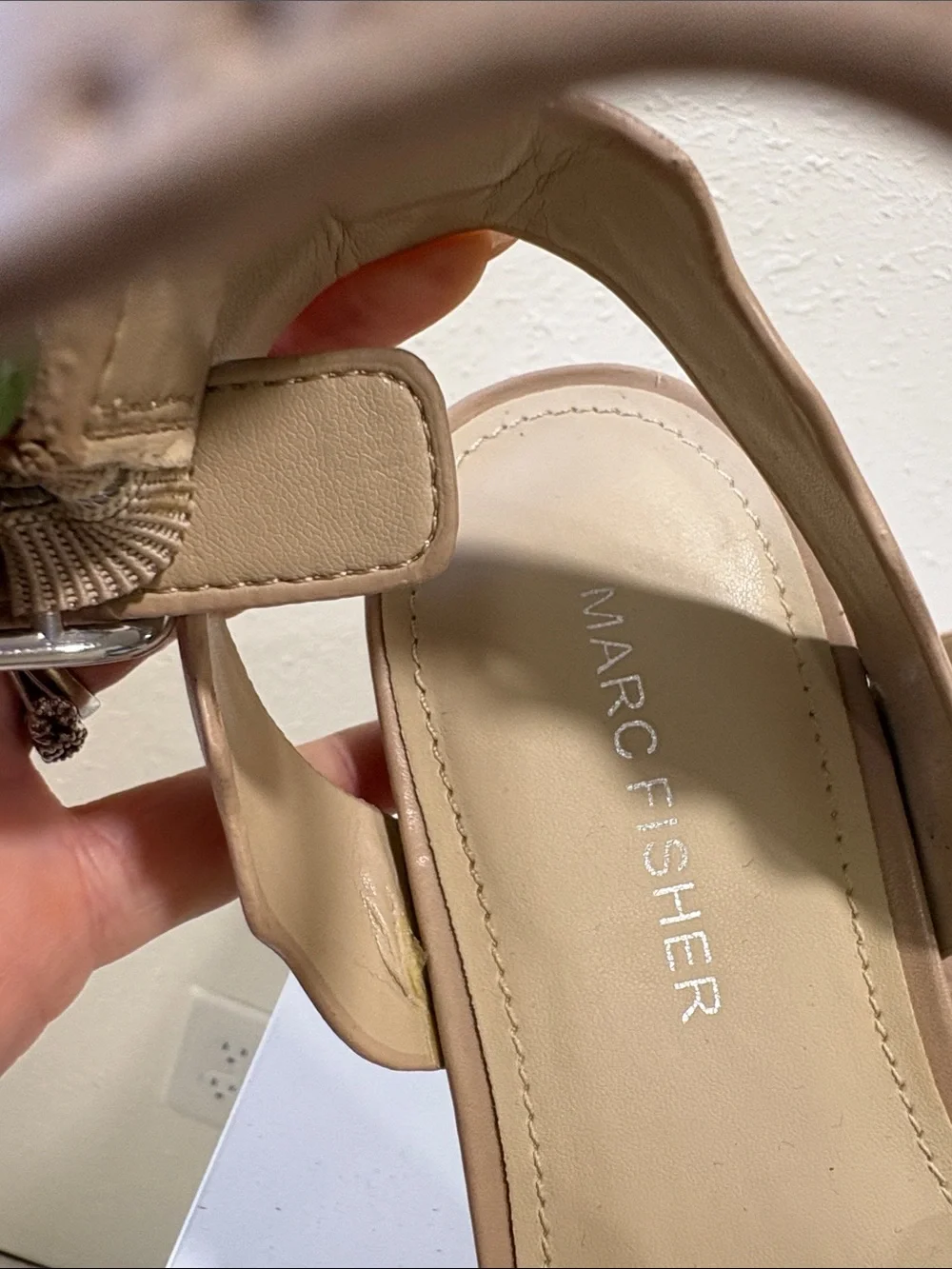Marc Fisher Nude Tan Platform Studded Espadrille Sandals